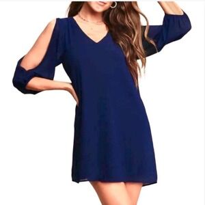 LuLus Navy Long Sleeve Shifting Dears Shift Mini Event Party Dress, Size Medium
